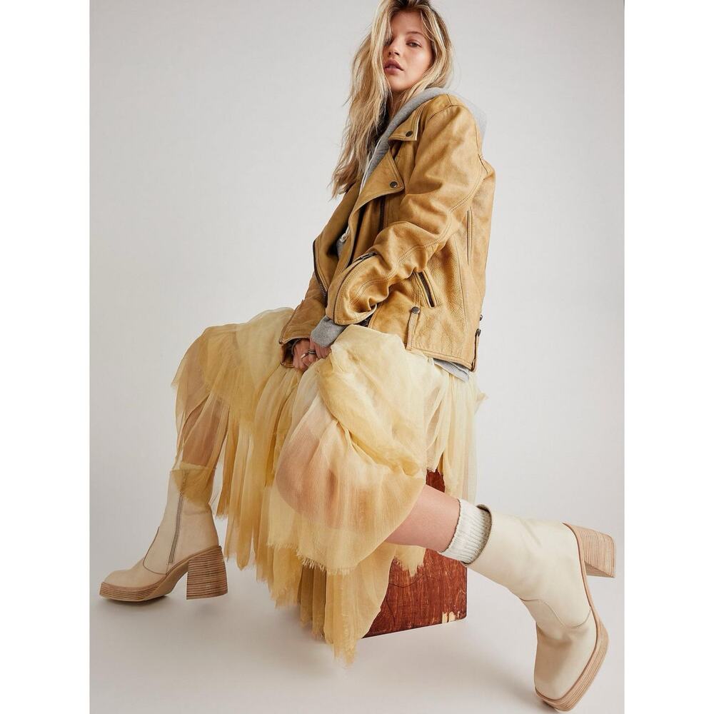 New Free People Ruby Platform Bootie in Bone Leather Women's Size EU 38.5 - Picture 1 of 8